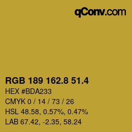 カラーコード: RGB 189 162.8 51.4 | qconv.com