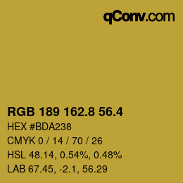 カラーコード: RGB 189 162.8 56.4 | qconv.com