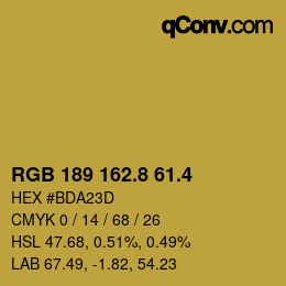 カラーコード: RGB 189 162.8 61.4 | qconv.com