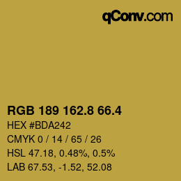 カラーコード: RGB 189 162.8 66.4 | qconv.com