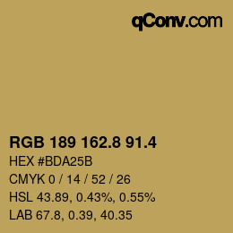 カラーコード: RGB 189 162.8 91.4 | qconv.com