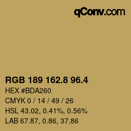 カラーコード: RGB 189 162.8 96.4 | qconv.com