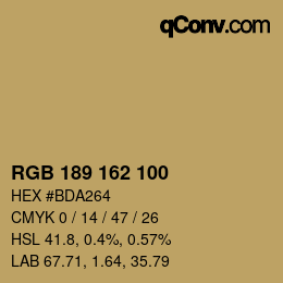 Farbcode: RGB 189 162 100 | qconv.com