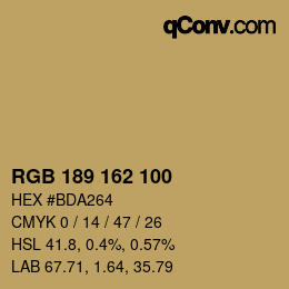 Color code: RGB 189 162 100 | qconv.com