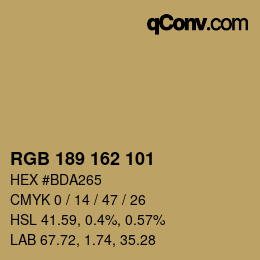 Color code: RGB 189 162 101 | qconv.com