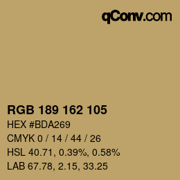 Color code: RGB 189 162 105 | qconv.com