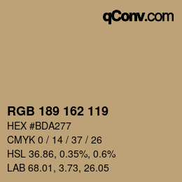 颜色代码: RGB 189 162 119 | qconv.com