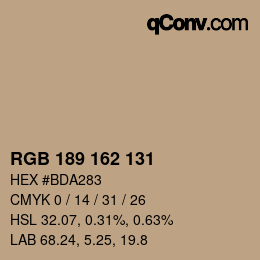 颜色代码: RGB 189 162 131 | qconv.com