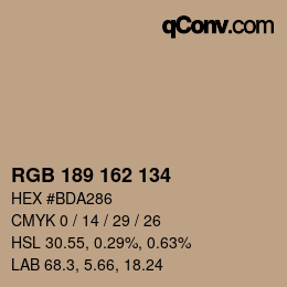 カラーコード: RGB 189 162 134 | qconv.com