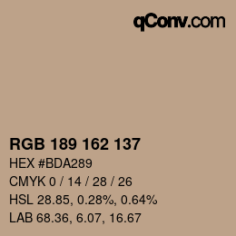 カラーコード: RGB 189 162 137 | qconv.com