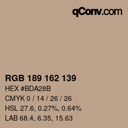 カラーコード: RGB 189 162 139 | qconv.com