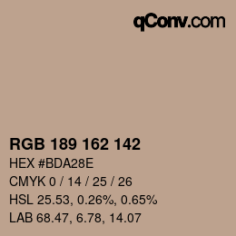 颜色代码: RGB 189 162 142 | qconv.com