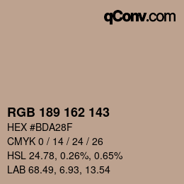 Color code: RGB 189 162 143 | qconv.com
