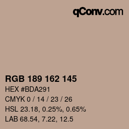 Color code: RGB 189 162 145 | qconv.com