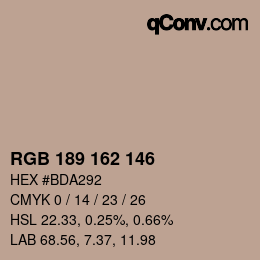 Color code: RGB 189 162 146 | qconv.com