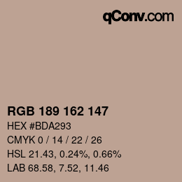 颜色代码: RGB 189 162 147 | qconv.com