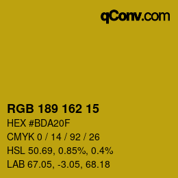 Color code: RGB 189 162 15 | qconv.com