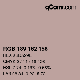 Color code: RGB 189 162 158 | qconv.com