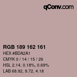 颜色代码: RGB 189 162 161 | qconv.com
