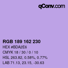 Color code: RGB 189 162 230 | qconv.com