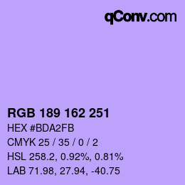 颜色代码: RGB 189 162 251 | qconv.com