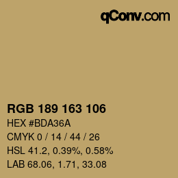 Color code: RGB 189 163 106 | qconv.com