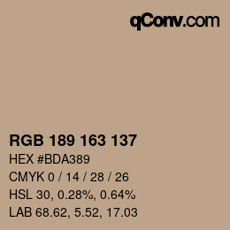 カラーコード: RGB 189 163 137 | qconv.com