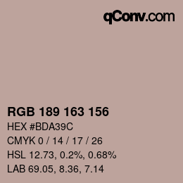 Color code: RGB 189 163 156 | qconv.com