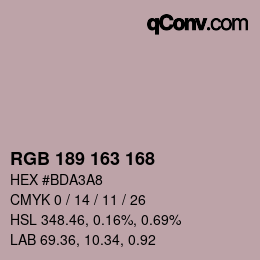 颜色代码: RGB 189 163 168 | qconv.com
