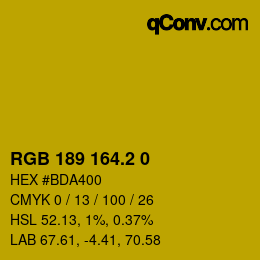 カラーコード: RGB 189 164.2 0 | qconv.com