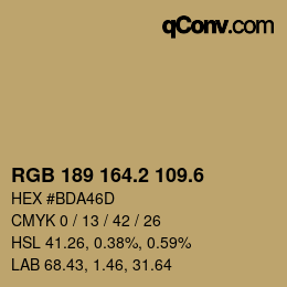 カラーコード: RGB 189 164.2 109.6 | qconv.com