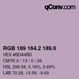 カラーコード: RGB 189 164.2 189.6 | qconv.com