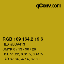 カラーコード: RGB 189 164.2 19.6 | qconv.com