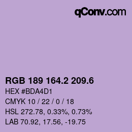 カラーコード: RGB 189 164.2 209.6 | qconv.com