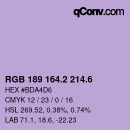 カラーコード: RGB 189 164.2 214.6 | qconv.com