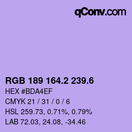 カラーコード: RGB 189 164.2 239.6 | qconv.com
