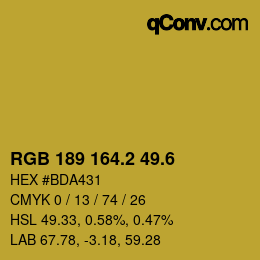 カラーコード: RGB 189 164.2 49.6 | qconv.com