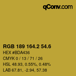 カラーコード: RGB 189 164.2 54.6 | qconv.com