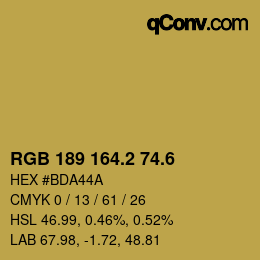 カラーコード: RGB 189 164.2 74.6 | qconv.com