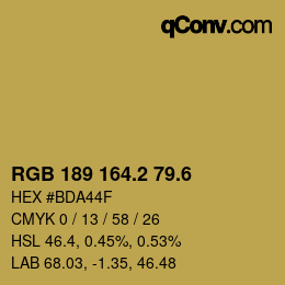 カラーコード: RGB 189 164.2 79.6 | qconv.com