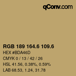 カラーコード: RGB 189 164.6 109.6 | qconv.com