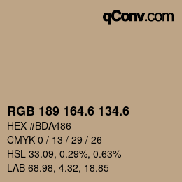 カラーコード: RGB 189 164.6 134.6 | qconv.com