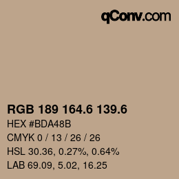 カラーコード: RGB 189 164.6 139.6 | qconv.com