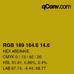カラーコード: RGB 189 164.6 14.6 | qconv.com