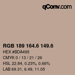 カラーコード: RGB 189 164.6 149.6 | qconv.com