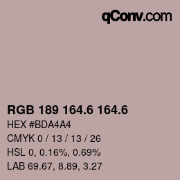 カラーコード: RGB 189 164.6 164.6 | qconv.com