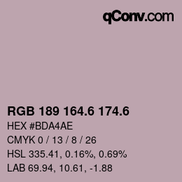 カラーコード: RGB 189 164.6 174.6 | qconv.com