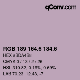 カラーコード: RGB 189 164.6 184.6 | qconv.com