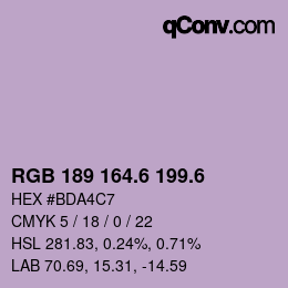 カラーコード: RGB 189 164.6 199.6 | qconv.com