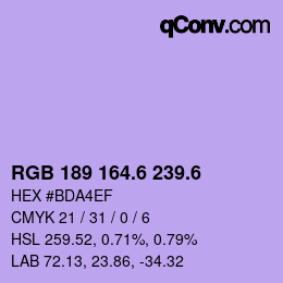 カラーコード: RGB 189 164.6 239.6 | qconv.com